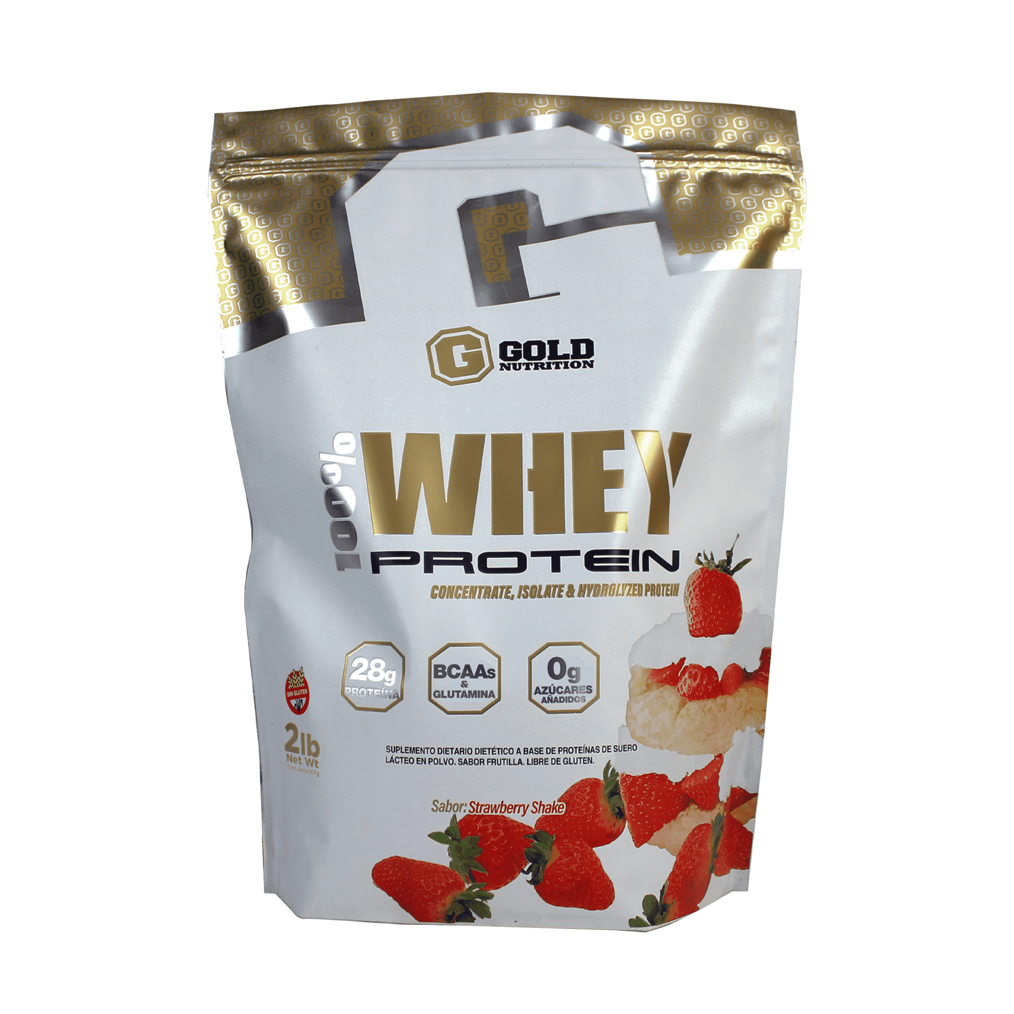 100% Whey Protein - Sabor Frutilla x907grs - Producto natural GOLD NUTRITION - PROTEÍNAS Y CREATINA - Precio $59.000,00 por unidad - Vida Saludable Villa Regina